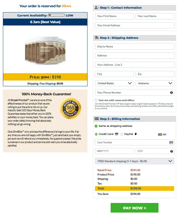 SlimBliss Secure Checkout Page